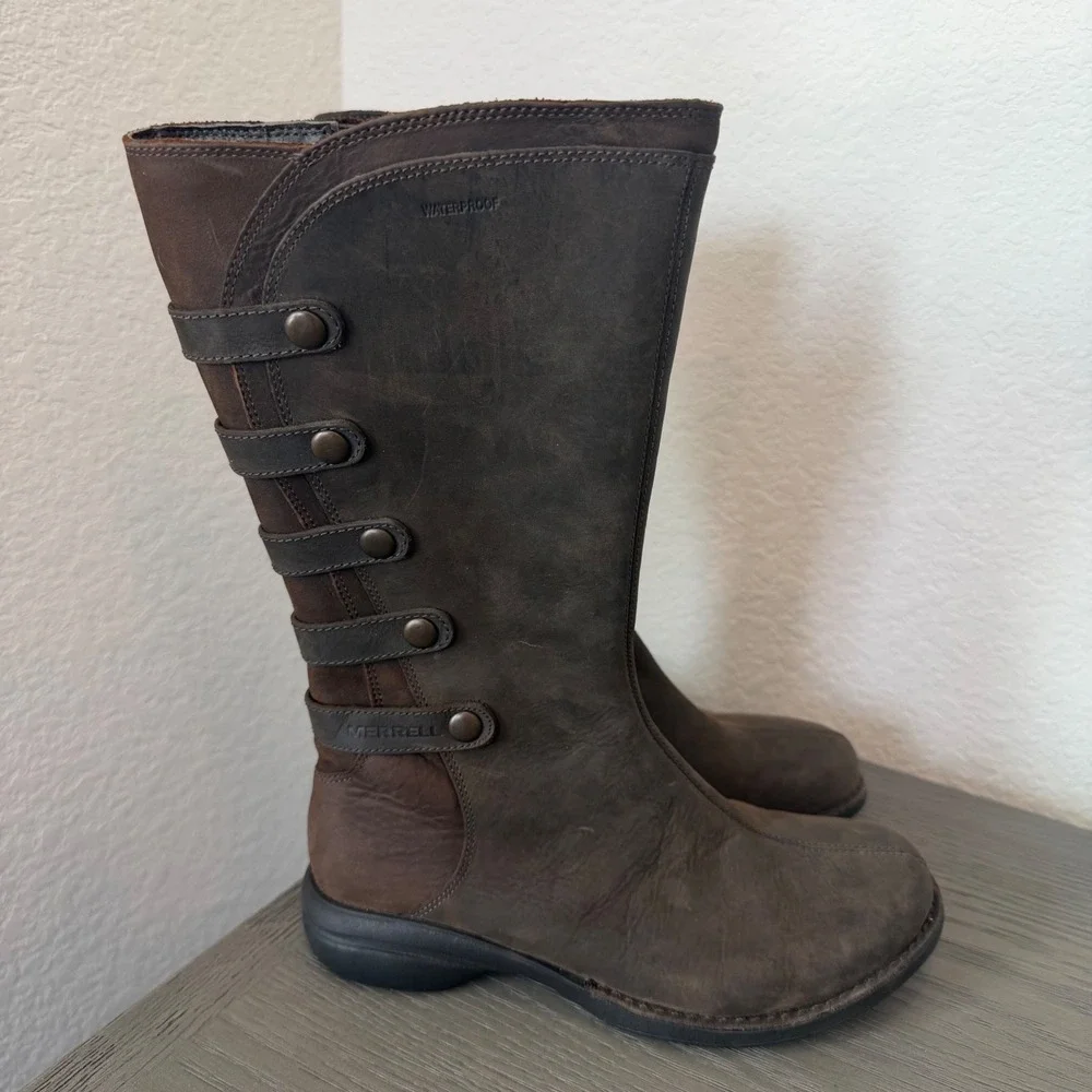 Merrell Espresso Brown Waterproof Leather Mid-Calf Boots J69148 Womens 6.5